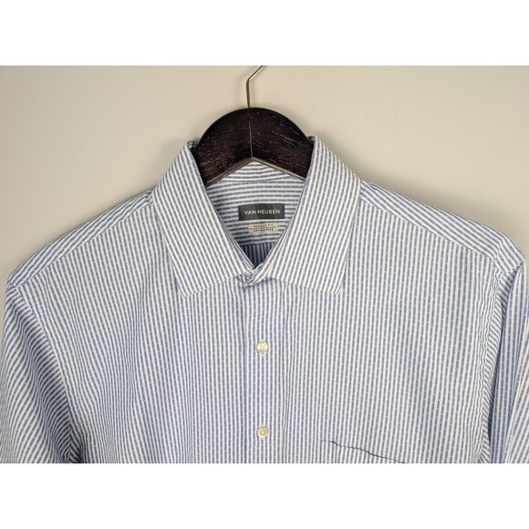 Van Heusen Men's Regular Fit Pinstripe Long Sleeve Dress Shirt Blue 16 34/35 - Picture 3 of 13